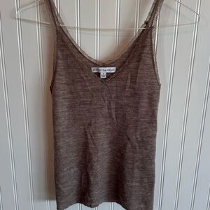 BEYOND the RADAR Chic Mauve Brown Camisole Top Lace Accents Wool Blend